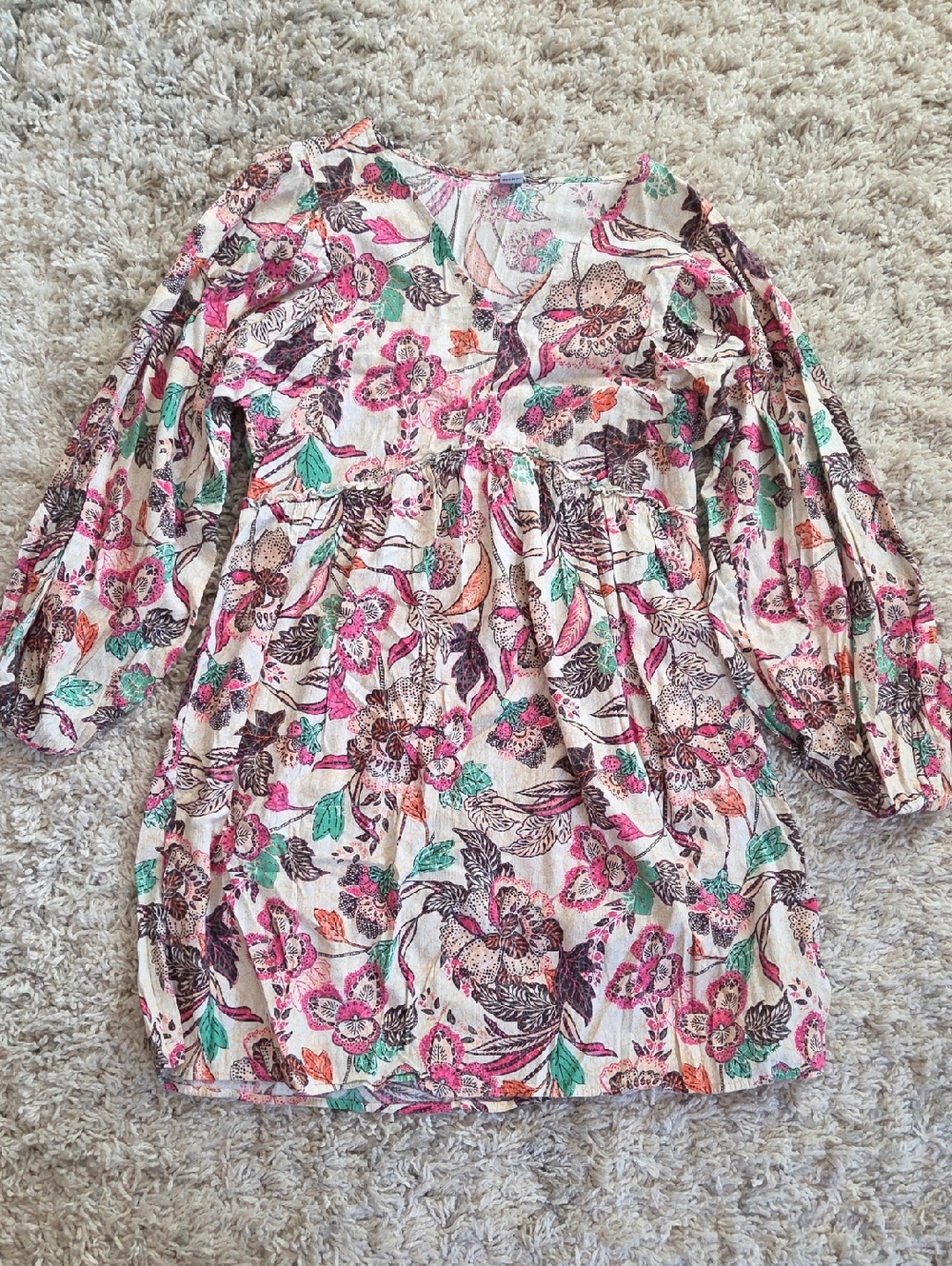 Old Navy Pink, Green and Cream Floral Long-Sleeve Dress